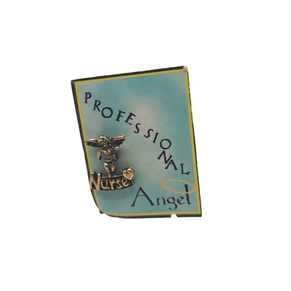 AUTOM Professional Angel Nurse Lapel Brooch Pin Gold Tone Vintage